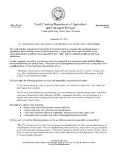Letter to Industry from NCDA&CS regarding flooded crops.
