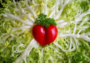 Vegetables in the shape of a heart.